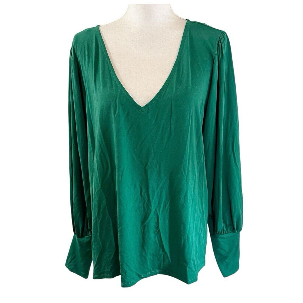 NWT Eloquii Womens Green Blouse Bishop Sleeves Size 18/20 Holiday Dressy